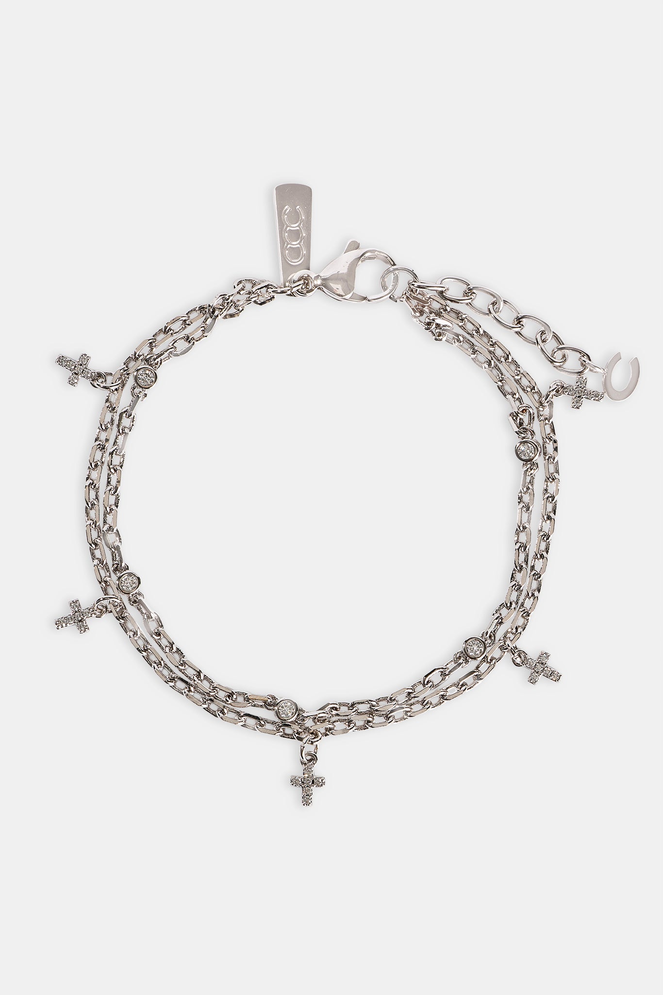 Double Layer Iced Cross Bracelet - 5mm - White